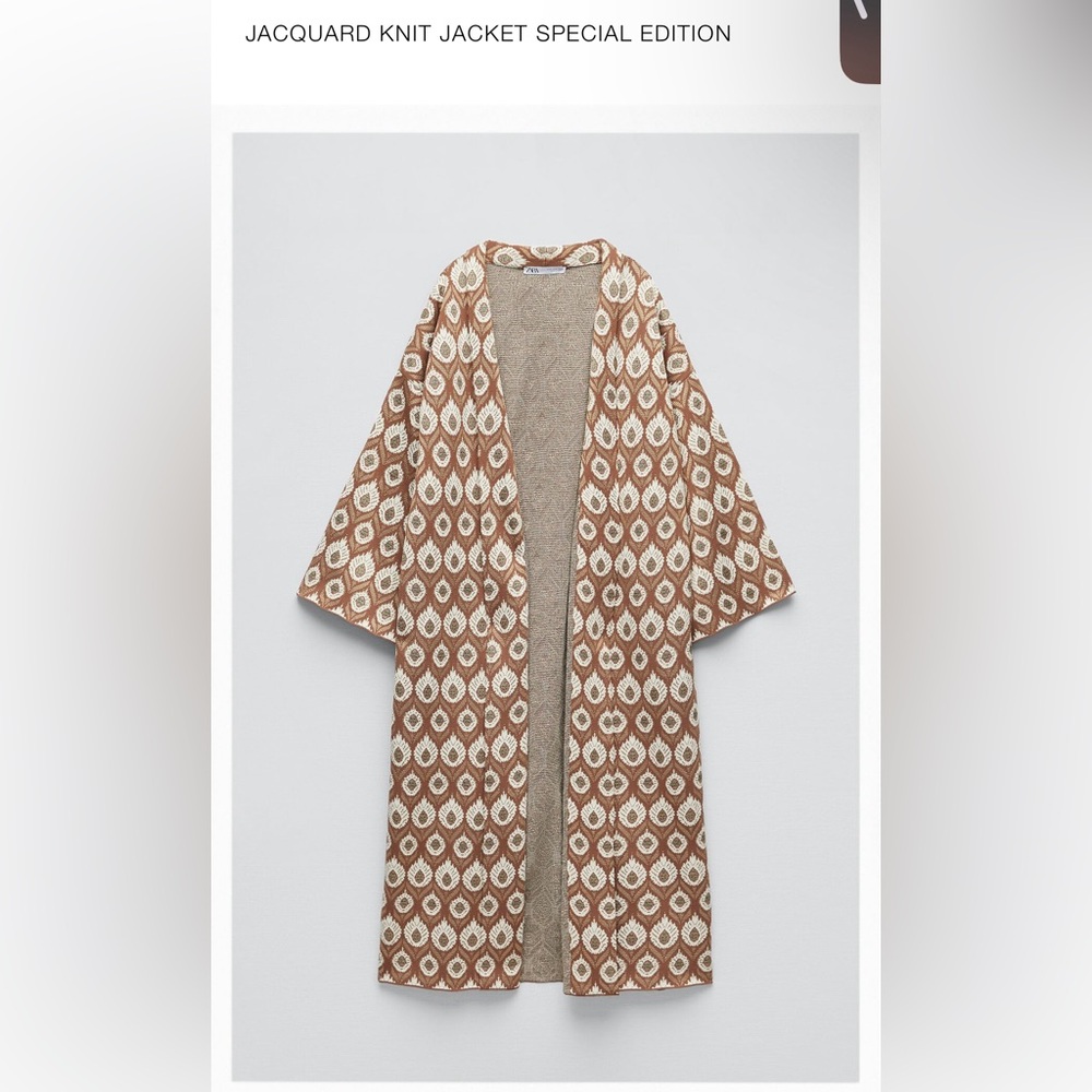 Jacquard Special Edition Knit Jacket styled Kimono, small, brown w/floral design